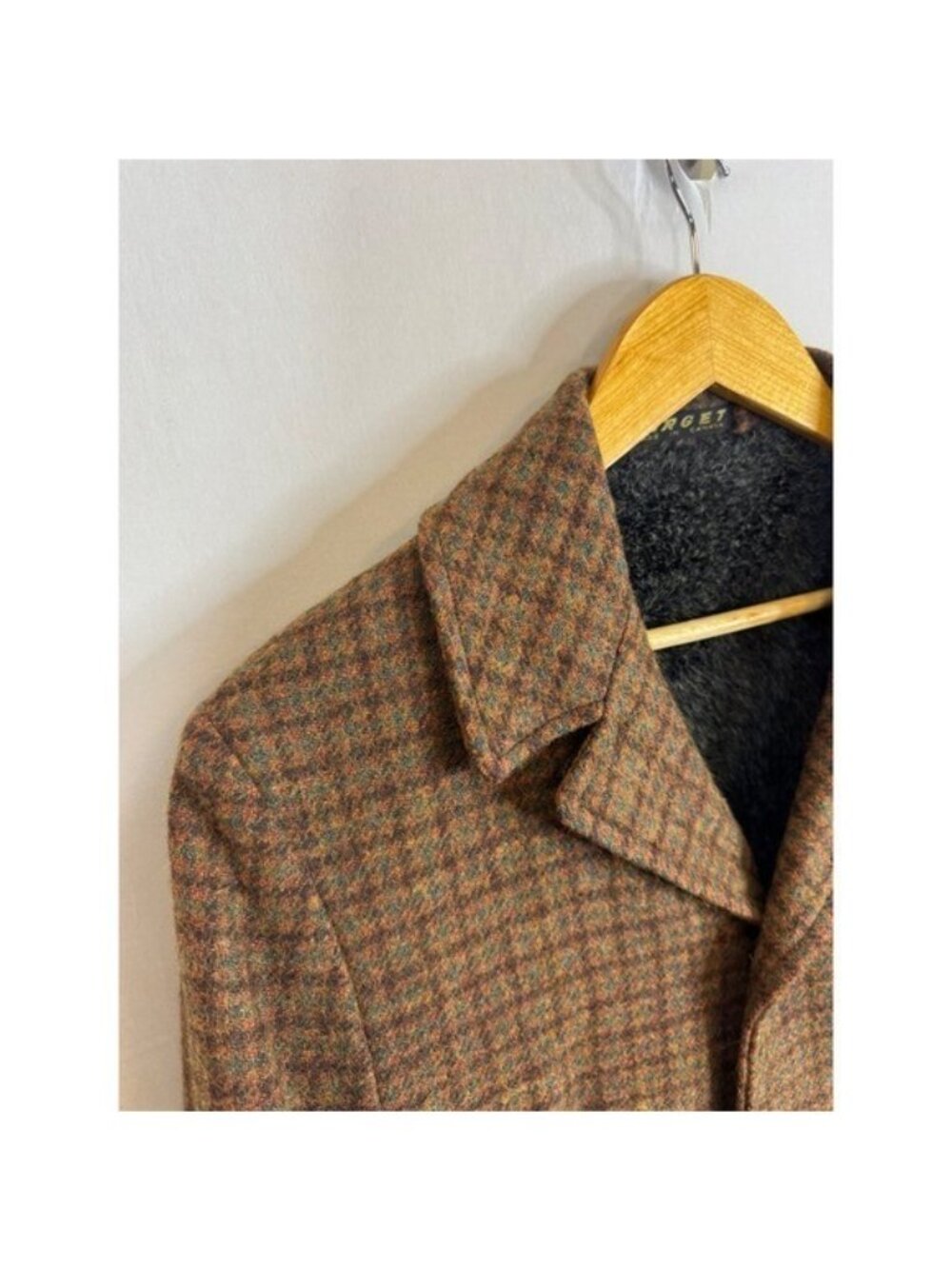 Vintage 70s Target Canada Brown Plaid Wool Orlon Pile Lined Car Coat Mens 38 - Picture 4 of 14